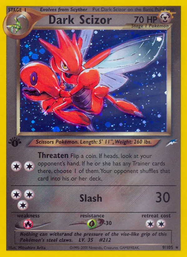 Carta Dark Scizor, número 9/105 da coleção Neo Destiny