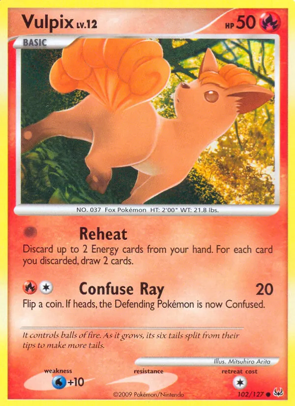 Carta Vulpix, número 102/127 da coleção Platinum