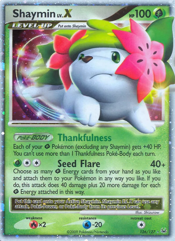 Carta Shaymin LV.X, número 126/127 da coleção Platinum