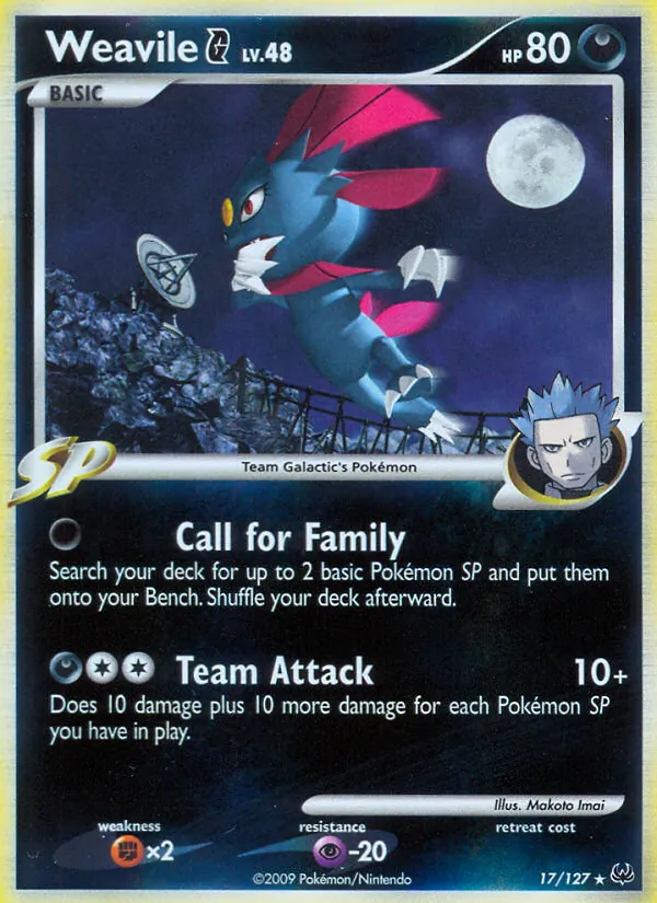 Carta Weavile G, número 17/127 da coleção Platinum