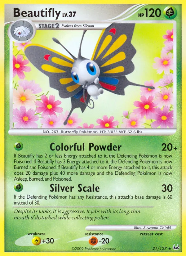 Carta Beautifly, número 21/127 da coleção Platinum