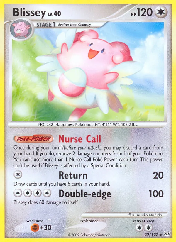 Carta Blissey, número 22/127 da coleção Platinum