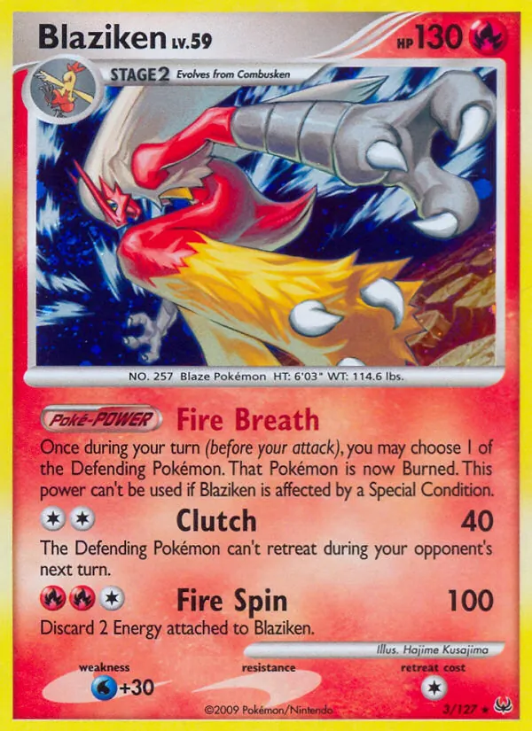 Carta Blaziken, número 3/127 da coleção Platinum