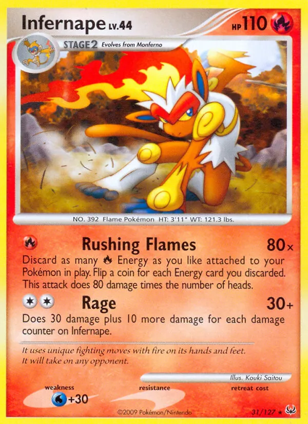Carta Infernape, número 31/127 da coleção Platinum