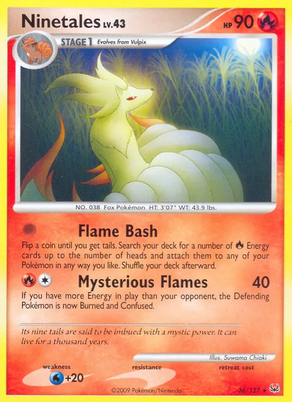 Carta Ninetales, número 36/127 da coleção Platinum