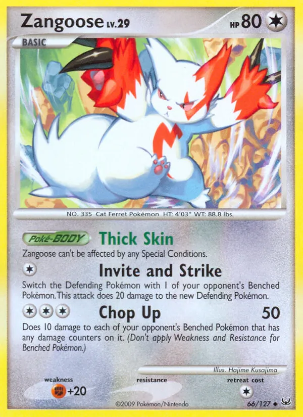 Carta Zangoose, número 66/127 da coleção Platinum