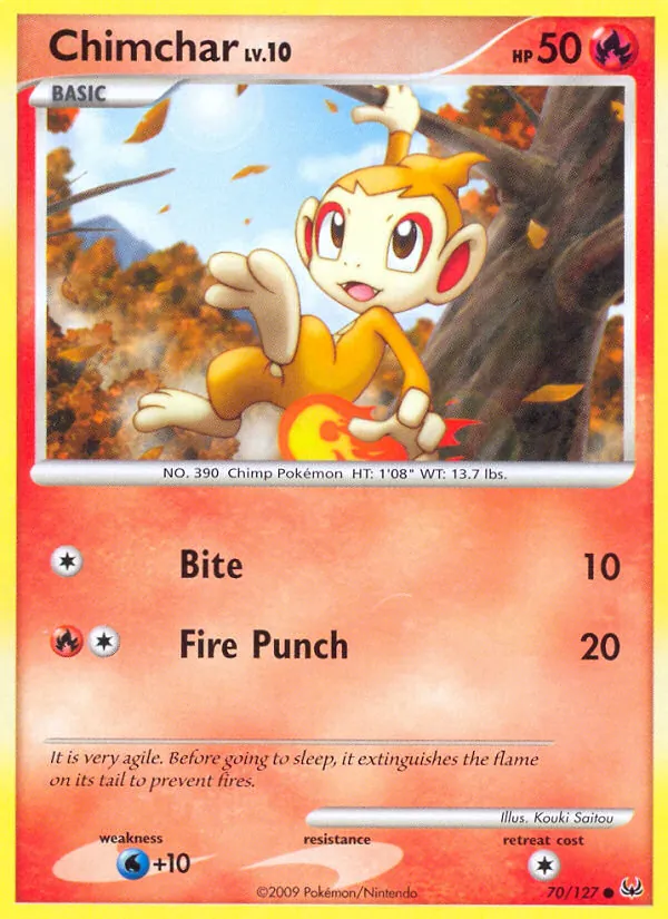 Carta Chimchar, número 70/127 da coleção Platinum