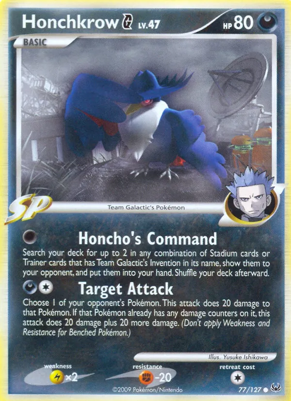 Carta Honchkrow G, número 77/127 da coleção Platinum