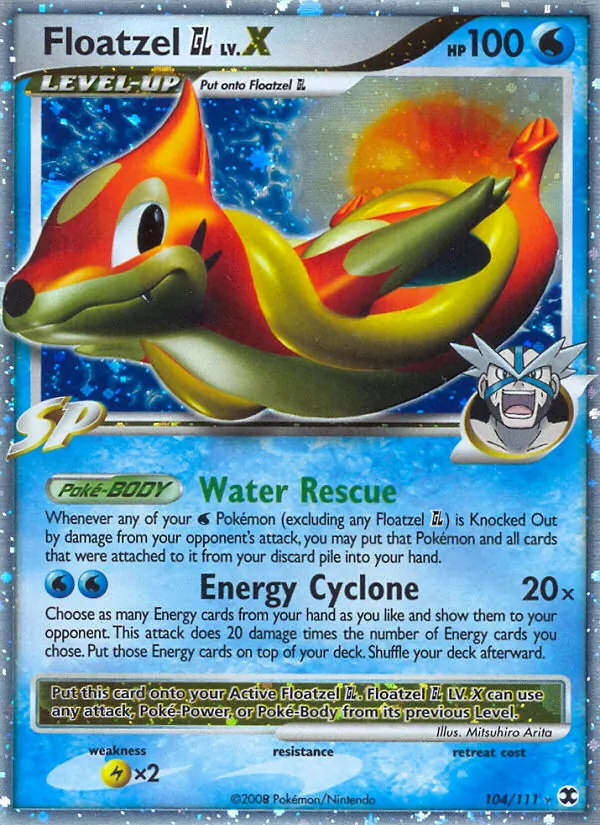Carta Floatzel GL LV.X, número 104/111 da coleção Rising Rivals