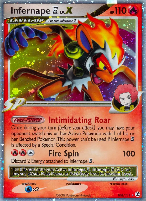 Carta Infernape E4 LV.X, número 108/111 da coleção Rising Rivals