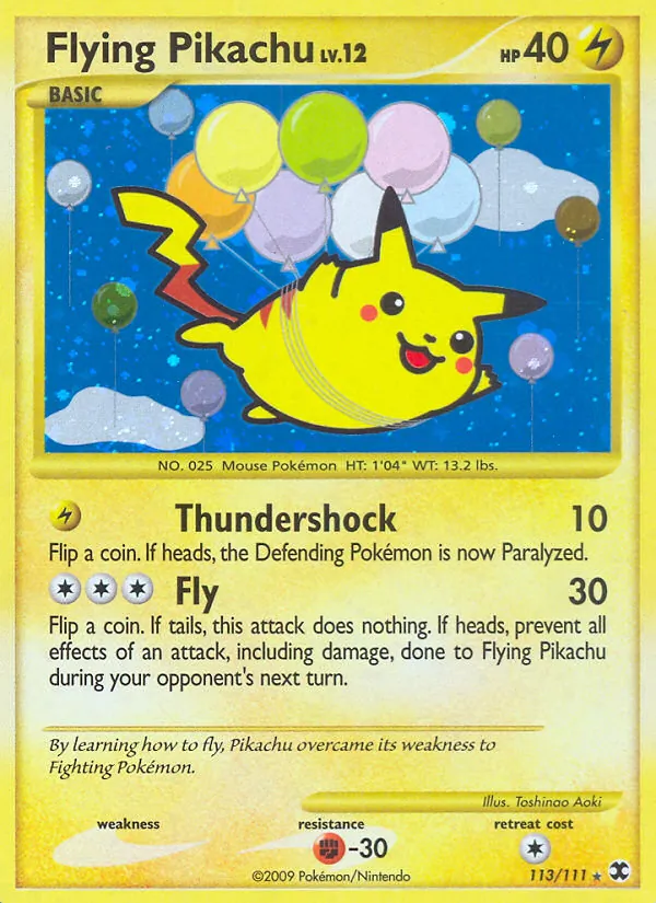 Carta Flying Pikachu, número 113/111 da coleção Rising Rivals