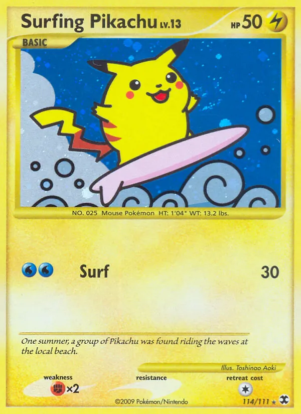 Carta Surfing Pikachu, número 114/111 da coleção Rising Rivals