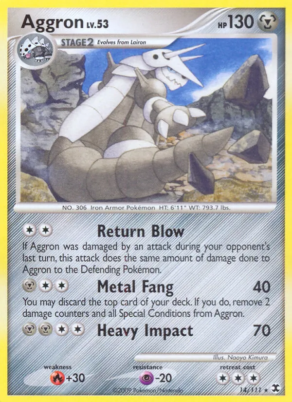 Carta Aggron, número 14/111 da coleção Rising Rivals