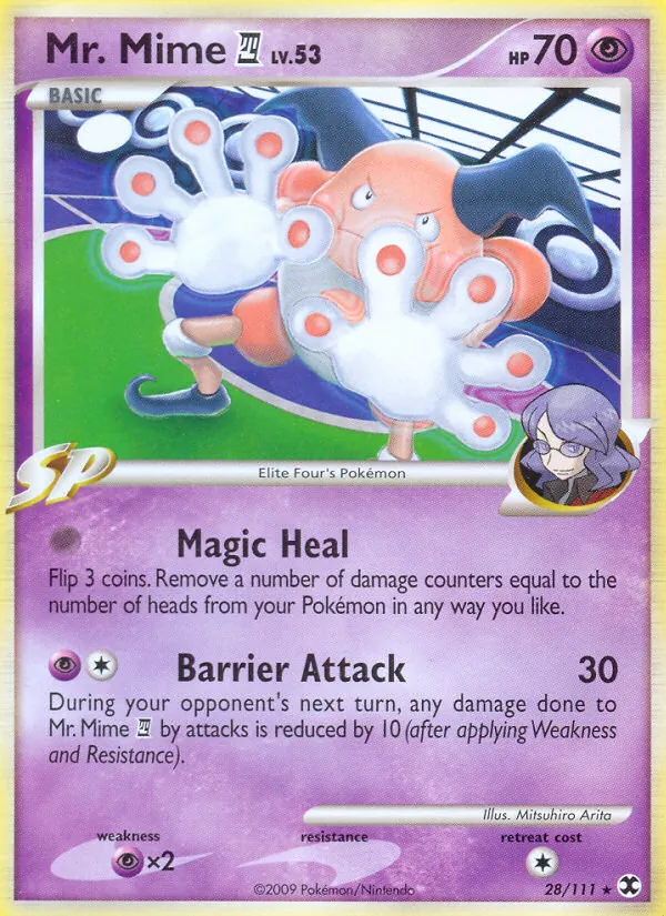 Carta Mr. Mime E4, número 28/111 da coleção Rising Rivals