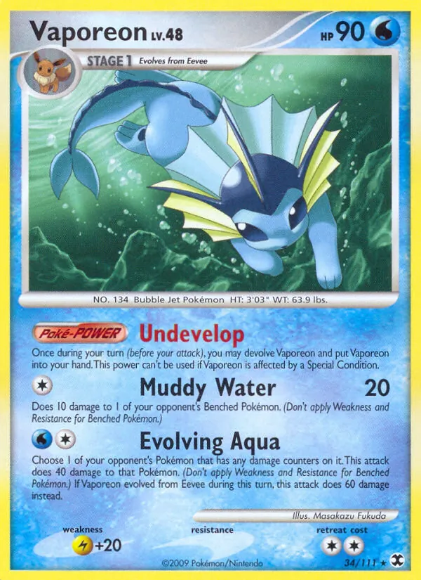 Carta Vaporeon, número 34/111 da coleção Rising Rivals