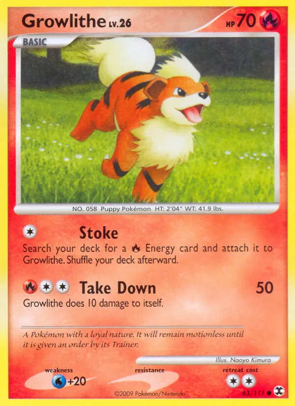 Carta Growlithe, número 63/111 da coleção Rising Rivals