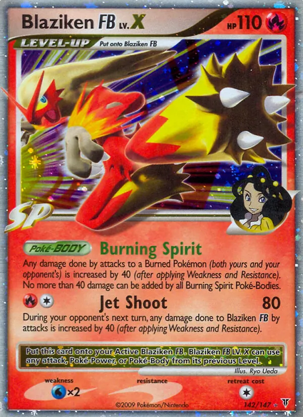 Carta Blaziken FB LV.X, número 142/147 da coleção Supreme Victors