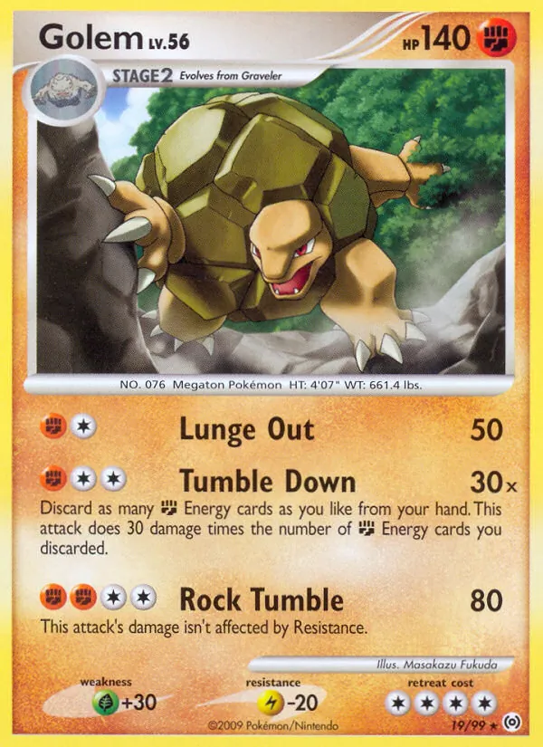 Carta Golem, número 19/99 da coleção Arceus