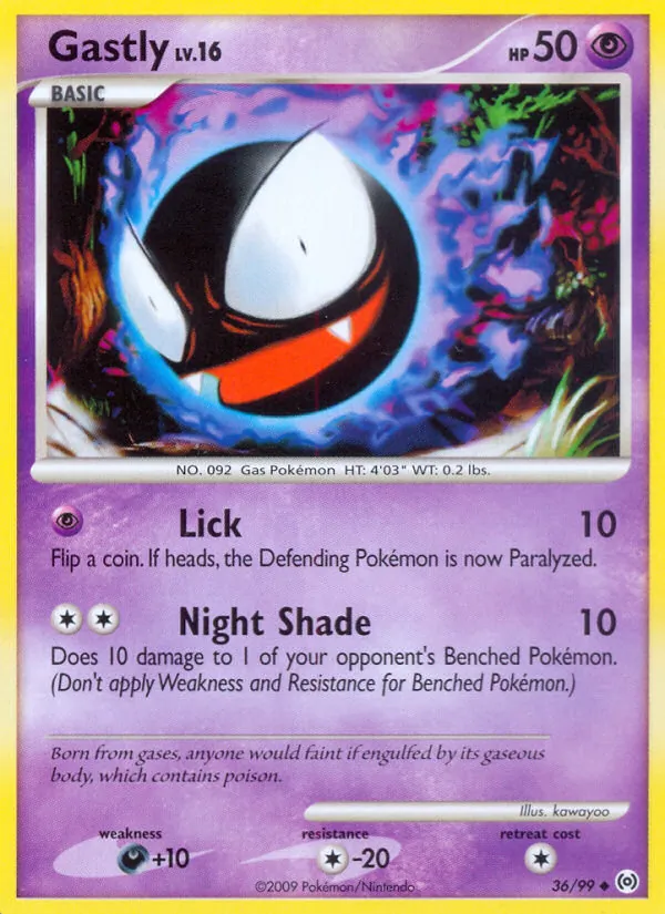 Carta Gastly, número 36/99 da coleção Arceus