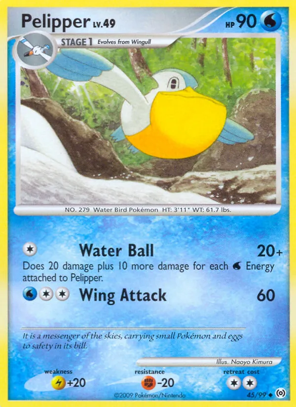 Carta Pelipper, número 45/99 da coleção Arceus