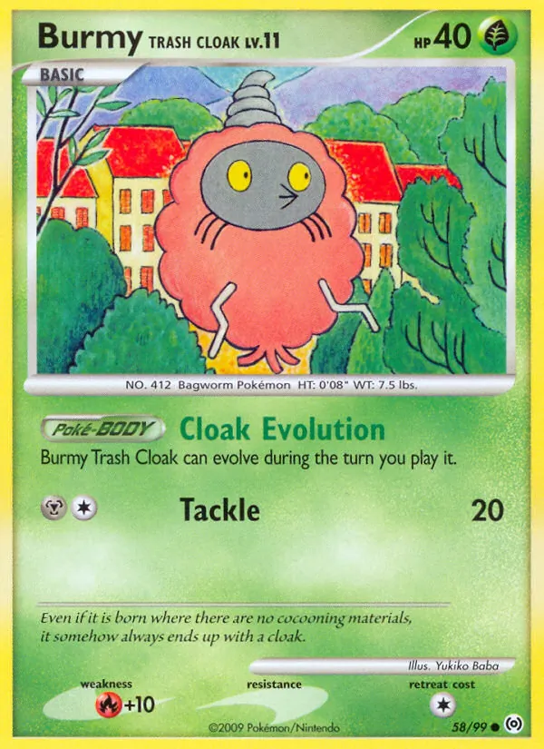 Carta Burmy Trash Cloak, número 58/99 da coleção Arceus