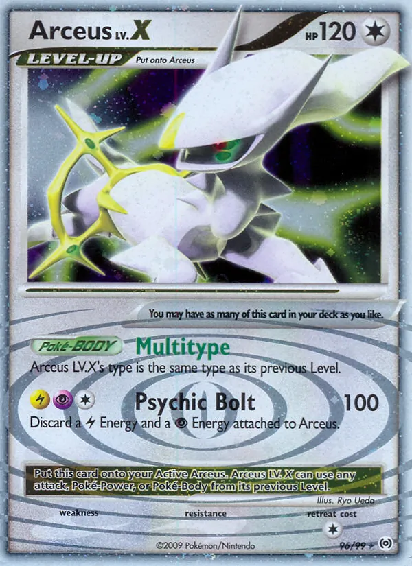 Carta Arceus LV.X, número 96/99 da coleção Arceus