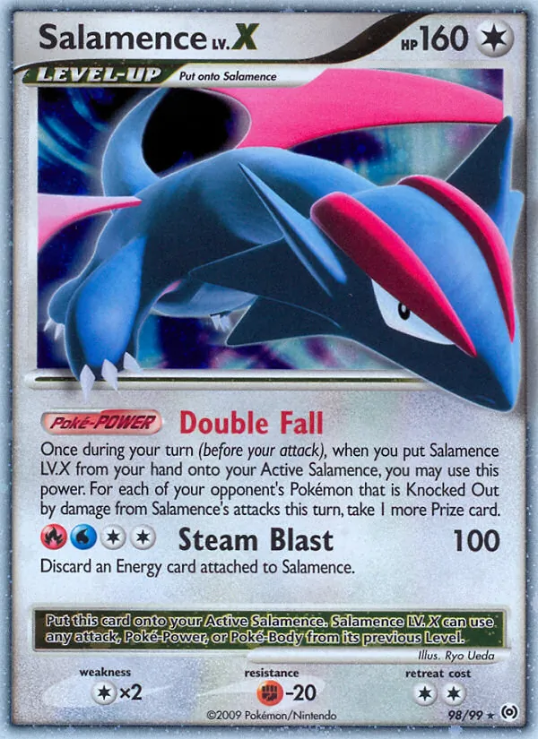 Carta Salamence LV.X, número 98/99 da coleção Arceus