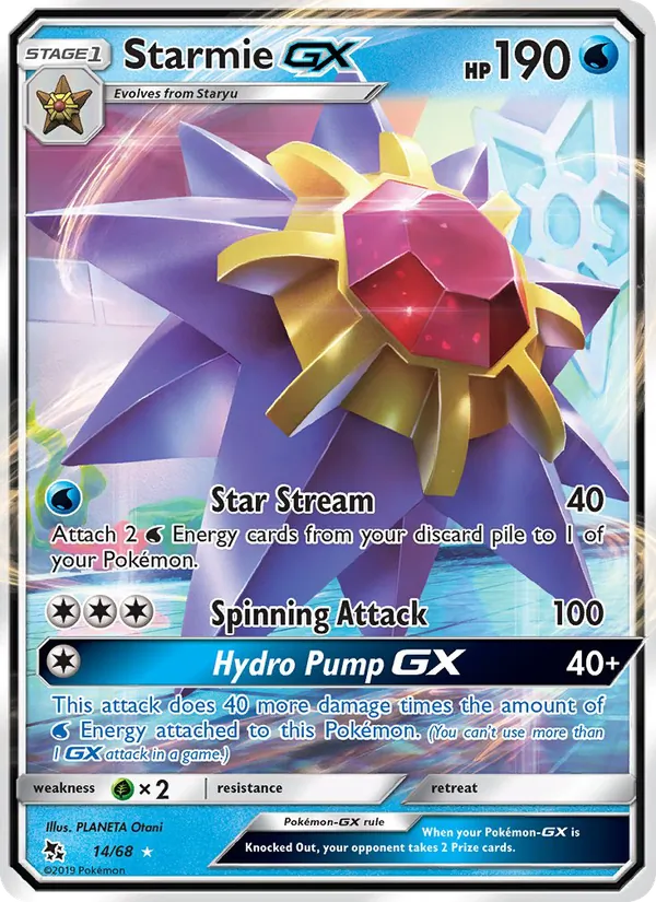 Carta Starmie GX, número 14/68 da coleção Destinos Ocultos