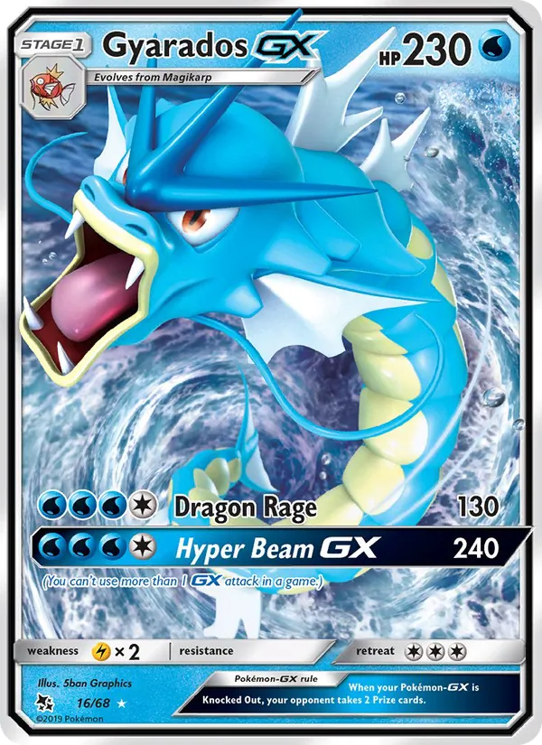 Carta Gyarados GX, número 16/68 da coleção Destinos Ocultos