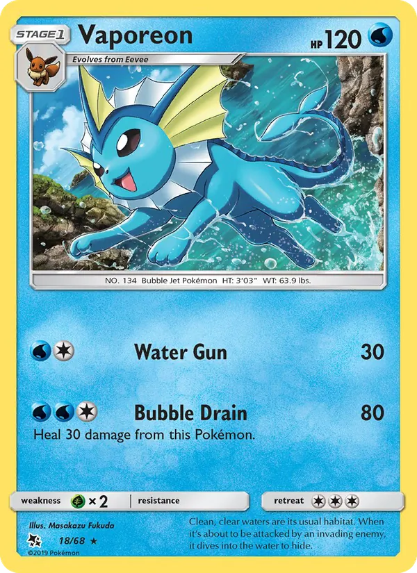 Carta Vaporeon, número 18/68 da coleção Destinos Ocultos