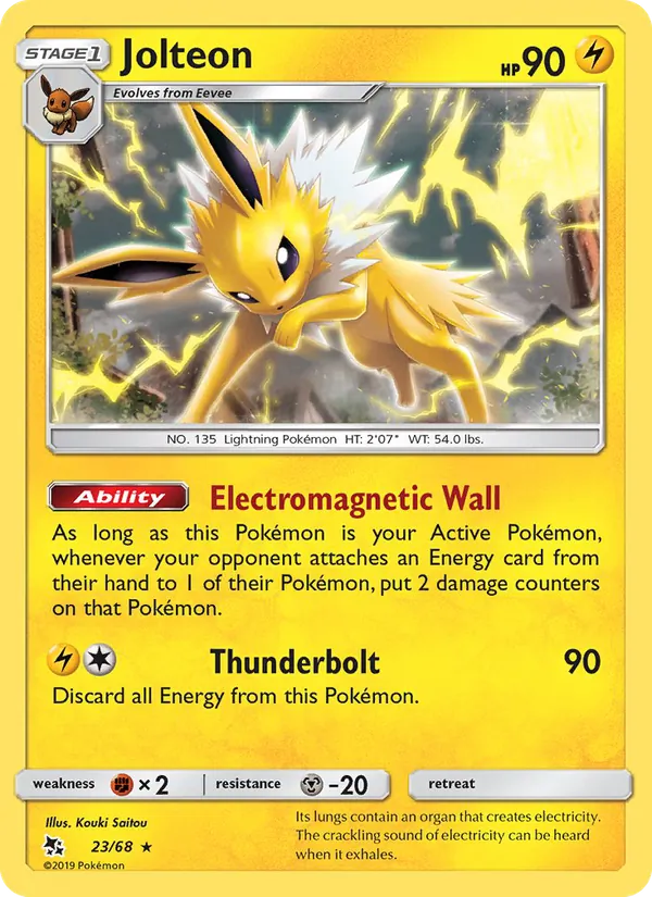 Carta Jolteon, número 23/68 da coleção Destinos Ocultos