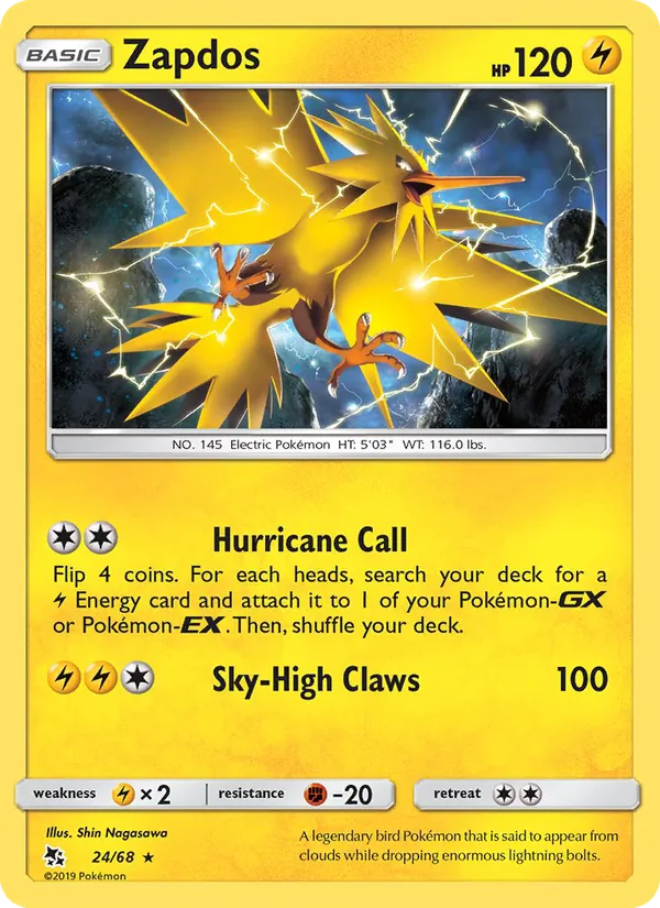 Carta Zapdos, número 24/68 da coleção Destinos Ocultos