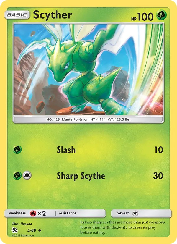 Carta Scyther, número 5/68 da coleção Destinos Ocultos