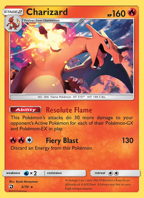 Carta Charizard, número 3/70 da coleção Dragões Soberanos