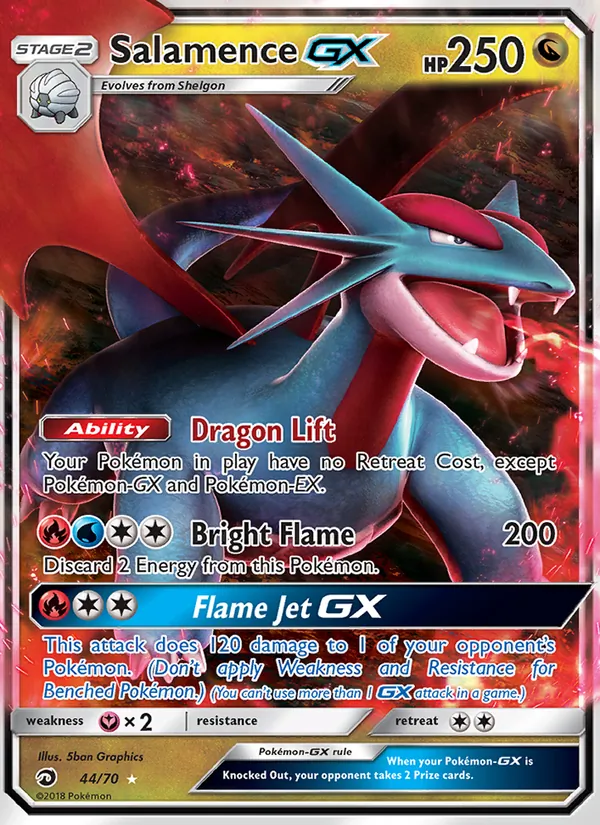 Carta Salamence GX, número 44/70 da coleção Dragões Soberanos