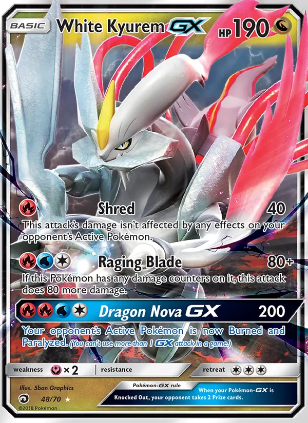 Carta Kyurem Branco GX, número 48/70 da coleção Dragões Soberanos