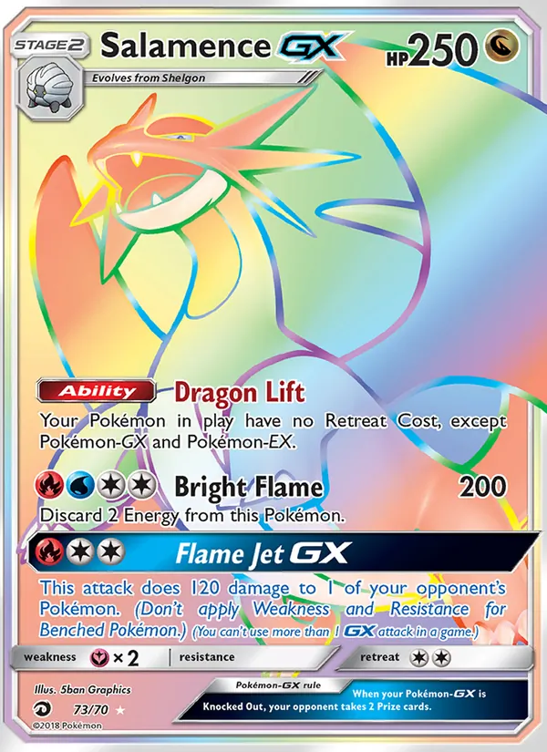 Carta Salamence GX, número 73/70 da coleção Dragões Soberanos