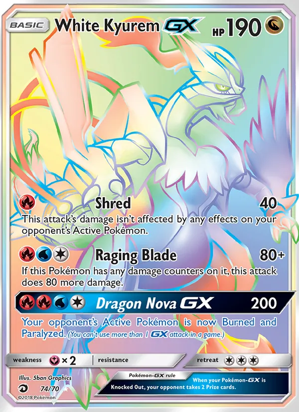 Carta Kyurem Branco GX, número 74/70 da coleção Dragões Soberanos