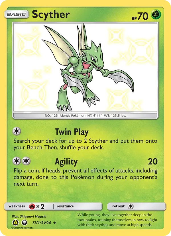 Carta Scyther, número SV1/94 da coleção Destinos Ocultos Cofre Brilhante
