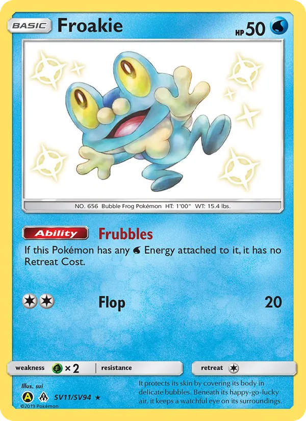 Carta Froakie, número SV11/94 da coleção Destinos Ocultos Cofre Brilhante