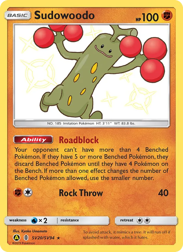 Carta Sudowoodo, número SV20/94 da coleção Destinos Ocultos Cofre Brilhante
