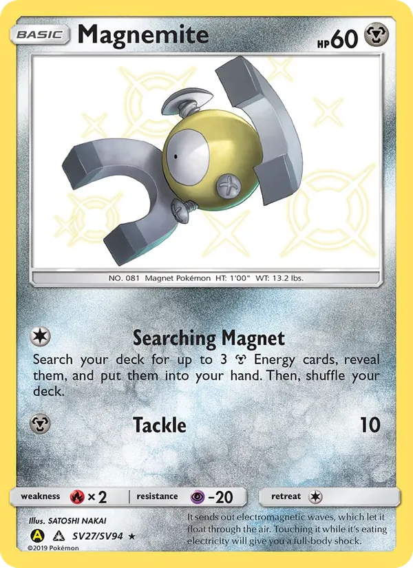 Carta Magnemite, número SV27/94 da coleção Destinos Ocultos Cofre Brilhante