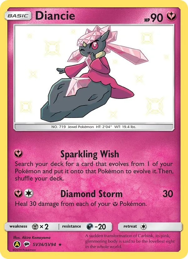 Carta Diancie, número SV36/94 da coleção Destinos Ocultos Cofre Brilhante