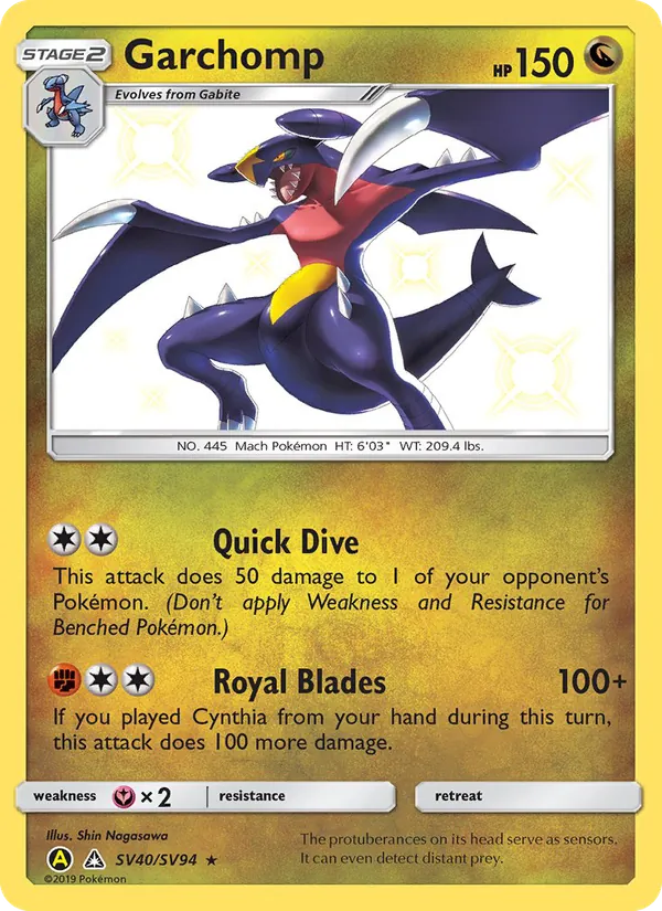 Carta Garchomp, número SV40/94 da coleção Destinos Ocultos Cofre Brilhante