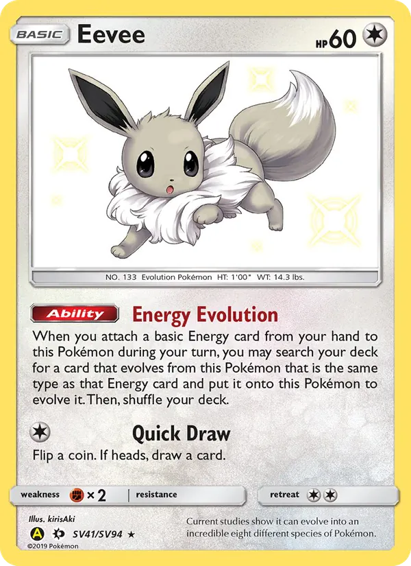 Carta Eevee, número SV41/94 da coleção Destinos Ocultos Cofre Brilhante