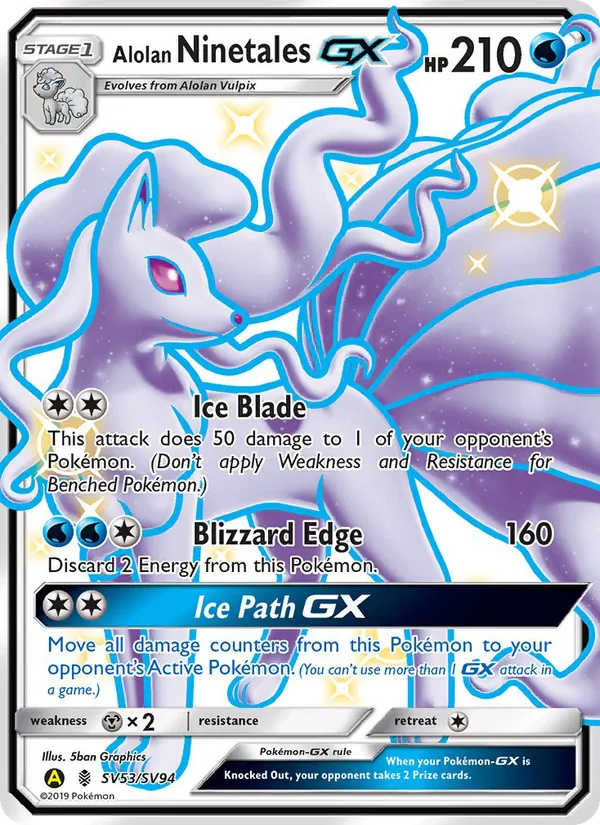 Carta Alolan Ninetales-GX, número SV53/94 da coleção Destinos Ocultos Cofre Brilhante
