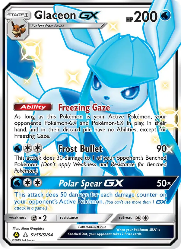 Carta Glaceon-GX, número SV55/94 da coleção Destinos Ocultos Cofre Brilhante