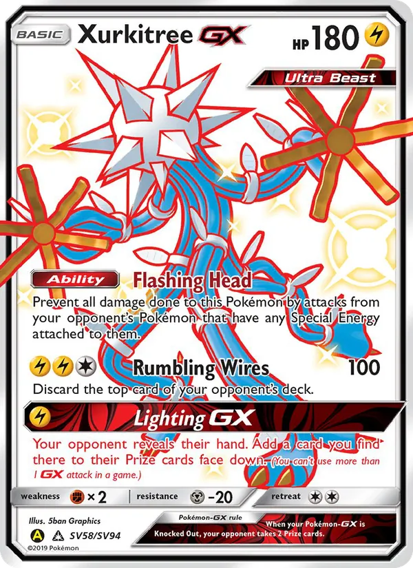 Carta Xurkitree-GX, número SV58/94 da coleção Destinos Ocultos Cofre Brilhante