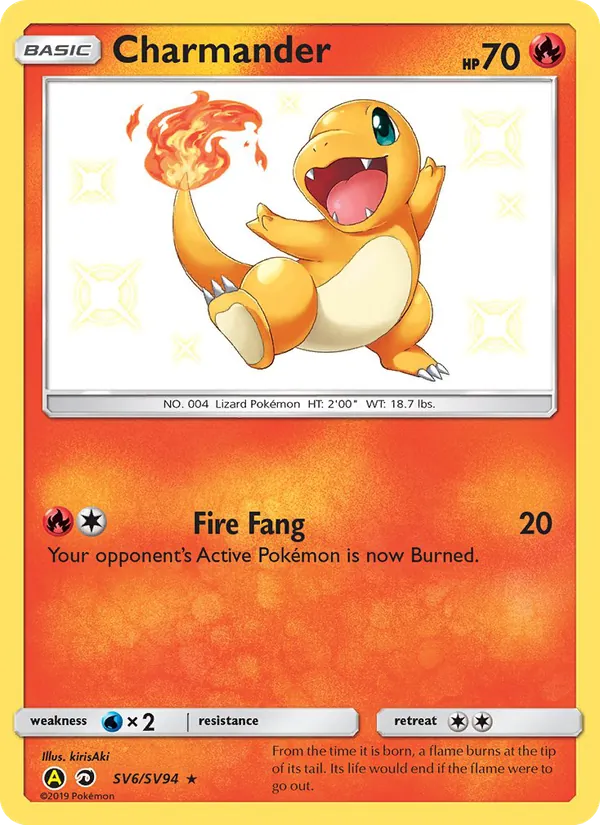 Carta Charmander, número SV6/94 da coleção Destinos Ocultos Cofre Brilhante