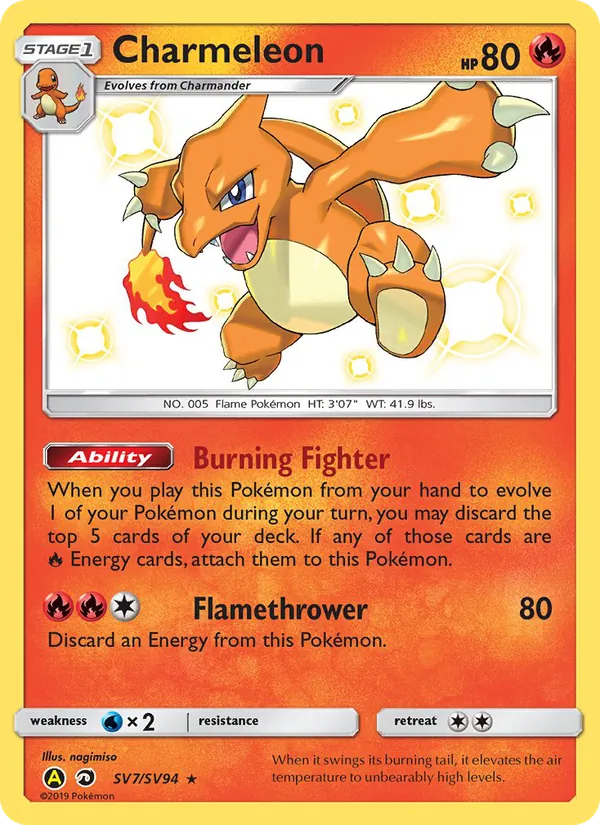 Carta Charmeleon, número SV7/94 da coleção Destinos Ocultos Cofre Brilhante